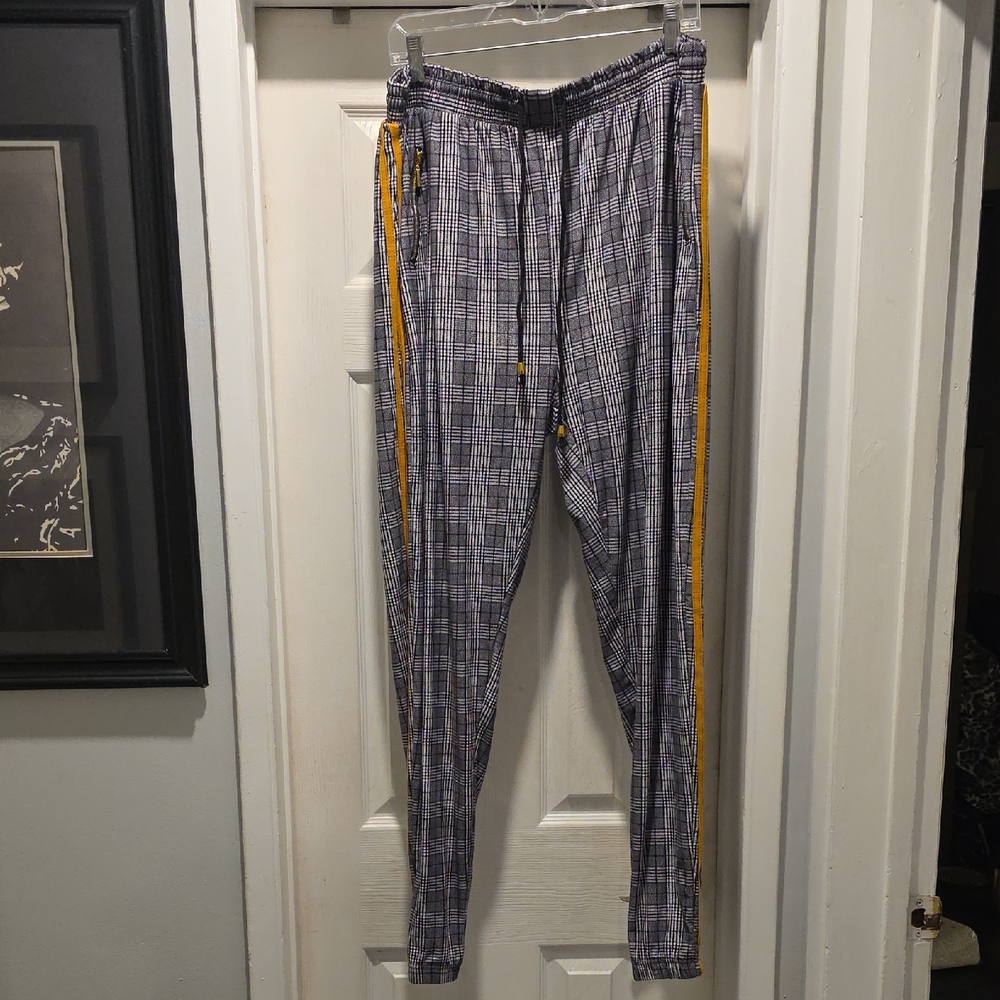 Women's Plaid Pants with Yellow Stripe